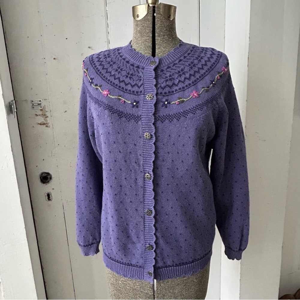 Vintage Northern Reflections Purple Embroidered Floral Cardigan Sweater